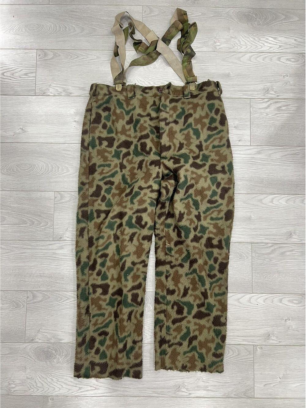 Vtg Woolrich Duck Camo Fleece Pants Removable Suspenders XL
